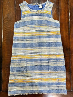 Akemi + Kin Striped Tweed Shift Dress Blue & Yellow Size 4